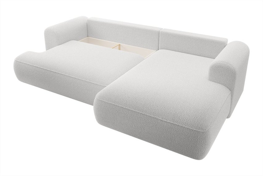 Ovo L-shaped corner sofa with sleeping function with a boucle container