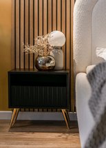 Bello bedside table with a drawer with a lamella front, black and gold legs