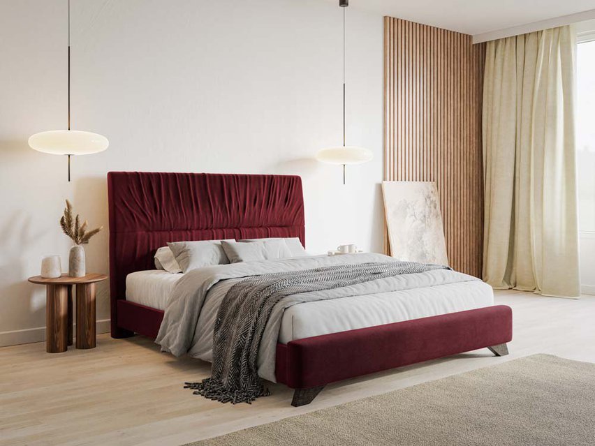 Llana upholstered bed 180x200 cm burgundy velvet