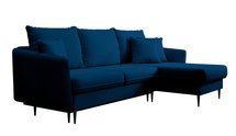 Volio velvet corner sofa with sleeping function, hydrophobic, black legs