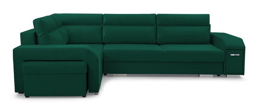 Umill L corner sofa bed with bar and pouffe (Fabric: Monolith 37, Side: Left)