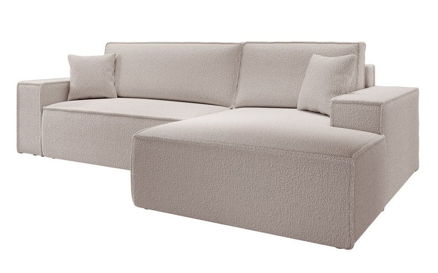 Farese New L-shaped corner sofa with sleeping function with a right-hand brown boucle container