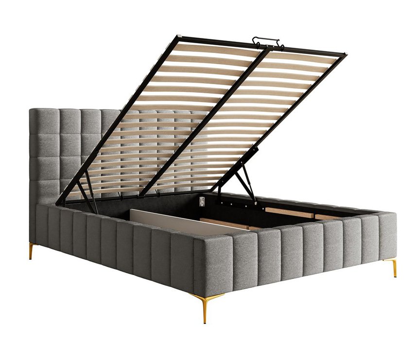 Upholstered bed 140x200 cm Szejlo with container, metal frame Raven 07 chenille