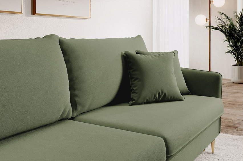 Three-seater sofa Volio Magic Velvet 2243 sage hydrophobic velvet gold legs