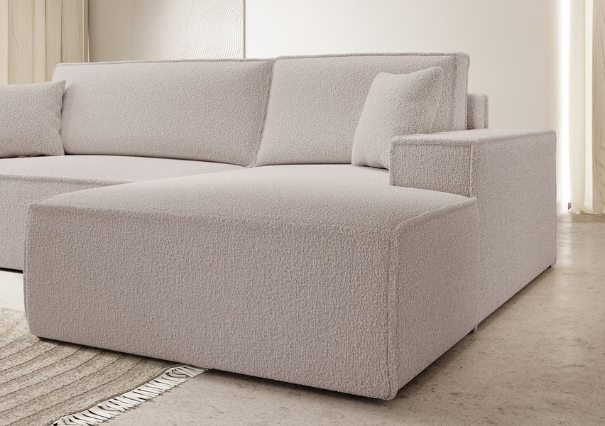 Farese New L-shaped corner sofa with sleeping function with a right-hand brown boucle container