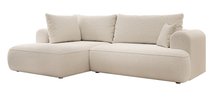 Ovo II L-shaped corner sofa with sleeping function Abriamo 03 with side panel and left-sided boucle container