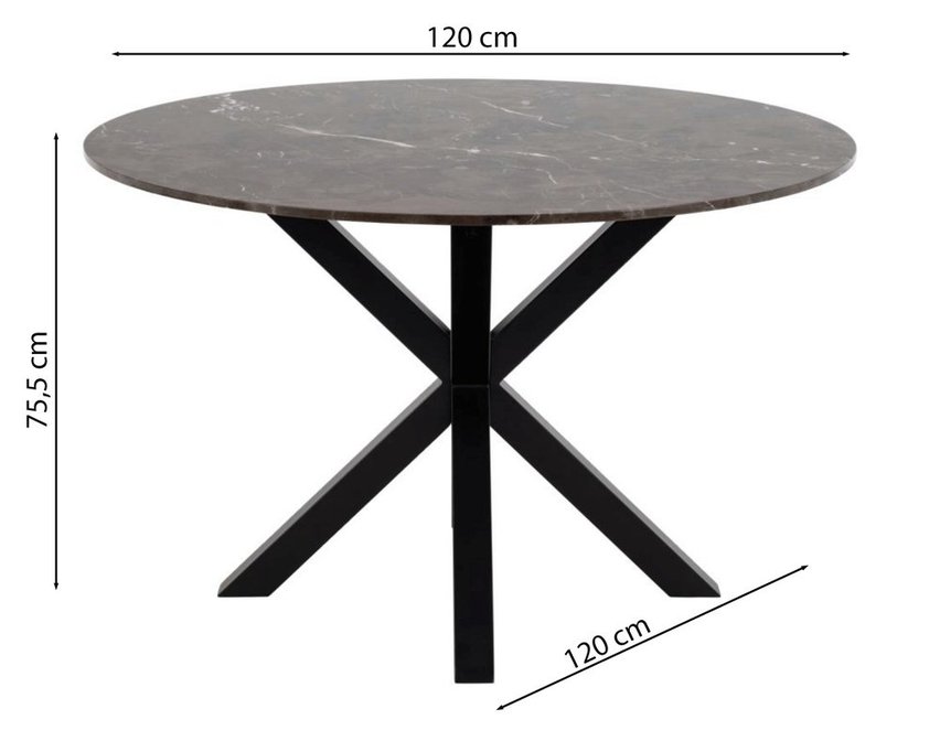 Kardema round dining table 120 cm brown marble on black legs