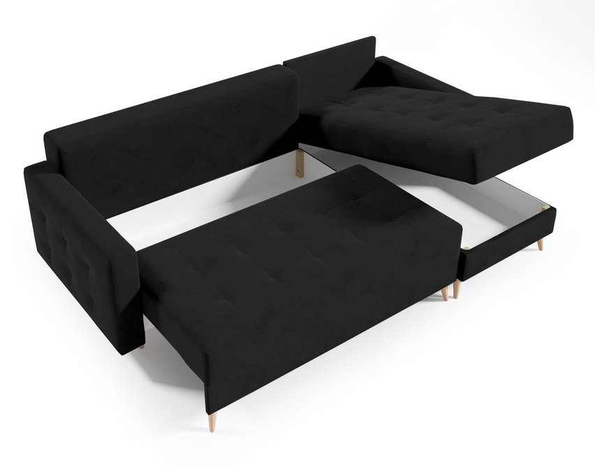 Corner sofa with sleeping function Halvad L-shaped Amon 13 with container hydrophobic velvet universal