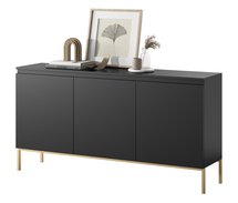 Bemmi three-door chest of drawers, 150 cm, black with gold legs