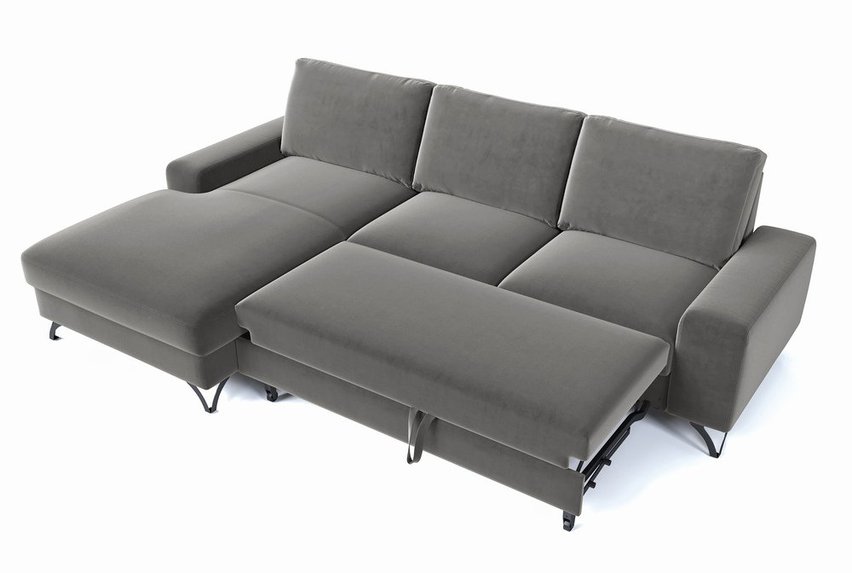 Corner sofa with sleeping function Bewello L-shaped with storage Matt Velvet 85 velour easy-cleaning hydrophobic left-sided