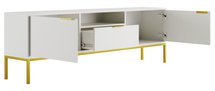 Diargo 175 cm two-door TV cabinet with a drawer and a niche, white on a gold frame