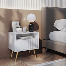 Bello bedside table with a drawer with a lamel front, white and gold legs