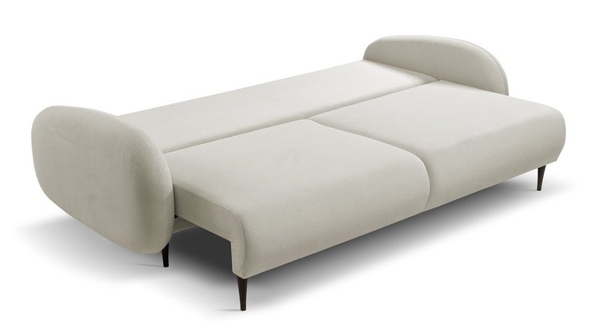 Bafra sofa bed with sleeping function and bedding container, light beige velvet