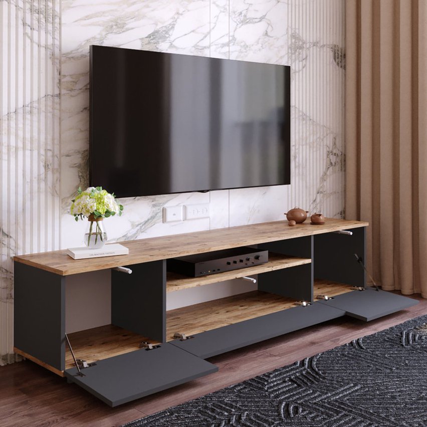 Siphy TV cabinet 44.5x180 cm anthracite/atlantic pine