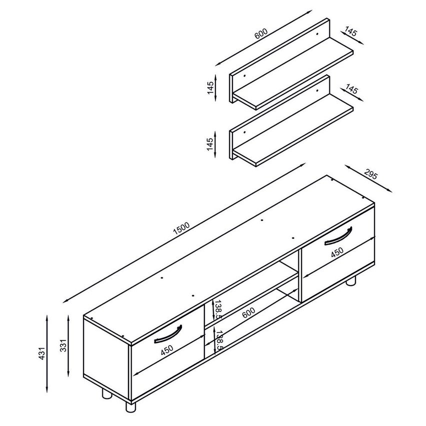 Olivea TV cabinet with two shelves