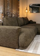 Divo L-shaped corner sofa with sleeping function with a container, olive, hydrophobic braid, right-hand