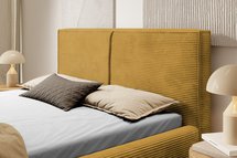 Upholstered bed 140/200 cm Farese mustard Poso 01 with container and gas actuator corduroy