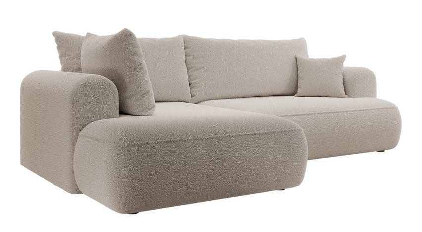 Ovo II L-shaped corner sofa with sleeping function Abriamo 02 with side and boucle container, left-hand