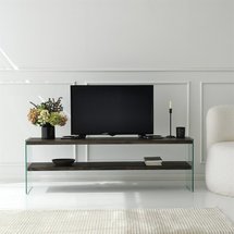 Nariess TV cabinet dark brown wood with glass sides