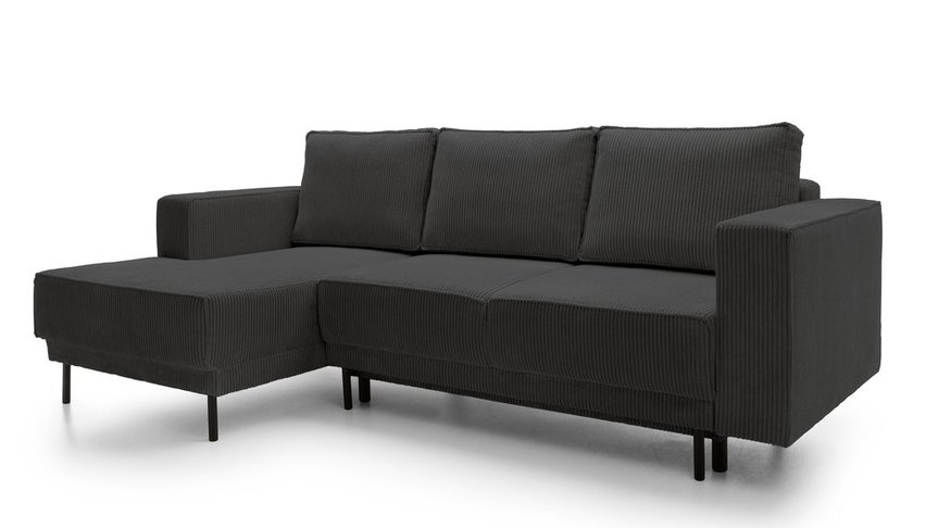 Rodario mini dark gray corner sofa with sleeping function with left-hand corduroy container