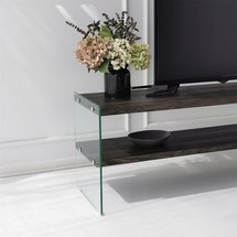 Nariess TV cabinet dark brown wood with glass sides