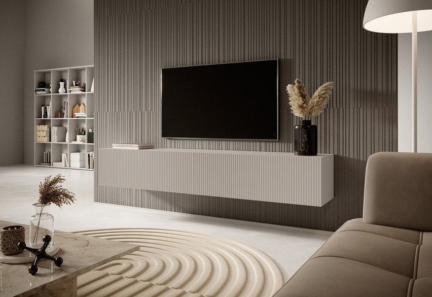 Veldio TV cabinet 175 cm Gray beige with milled front