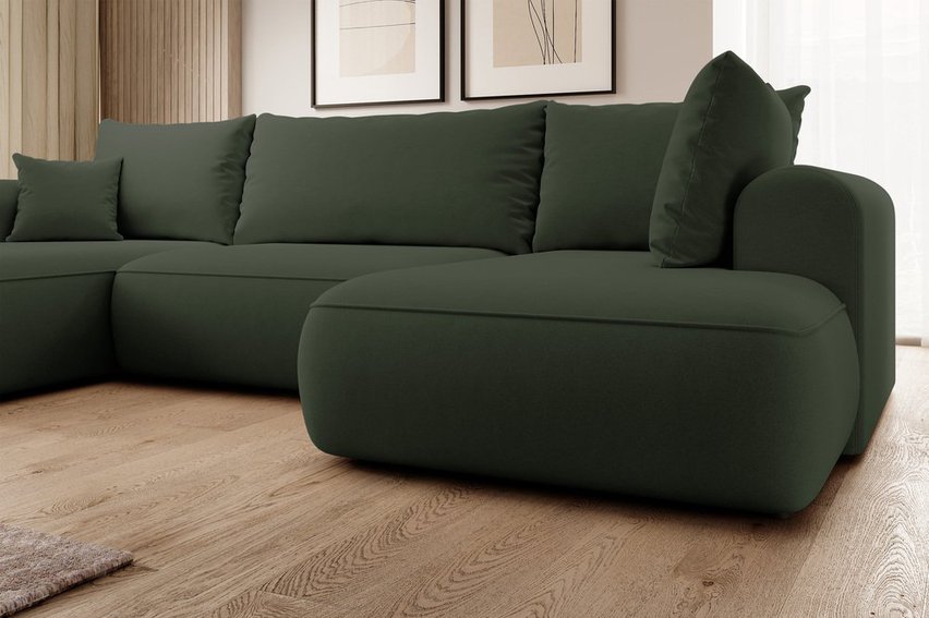 Ovo U-shaped corner sofa with sleeping function with container Castel 39, easy-to-clean velvet, right-hand side