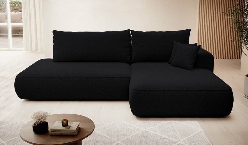 Foggi Melody 15 L-shaped corner sofa with sleeping function with right-hand chenille container