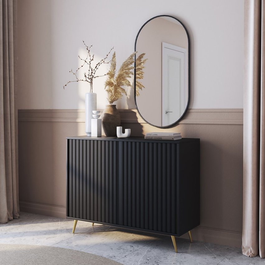 Bello chest of drawers with lamella fronts, 104 cm, black, with gold legs