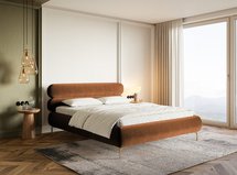 Upholstered bed 180x200 cm Roule with storage, metal frame Amon 24, hydrophobic velor, gold legs