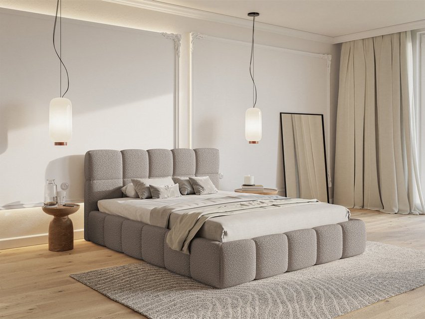 Upholstered bed 140x200 cm Cloudy with storage light gray Legend 03