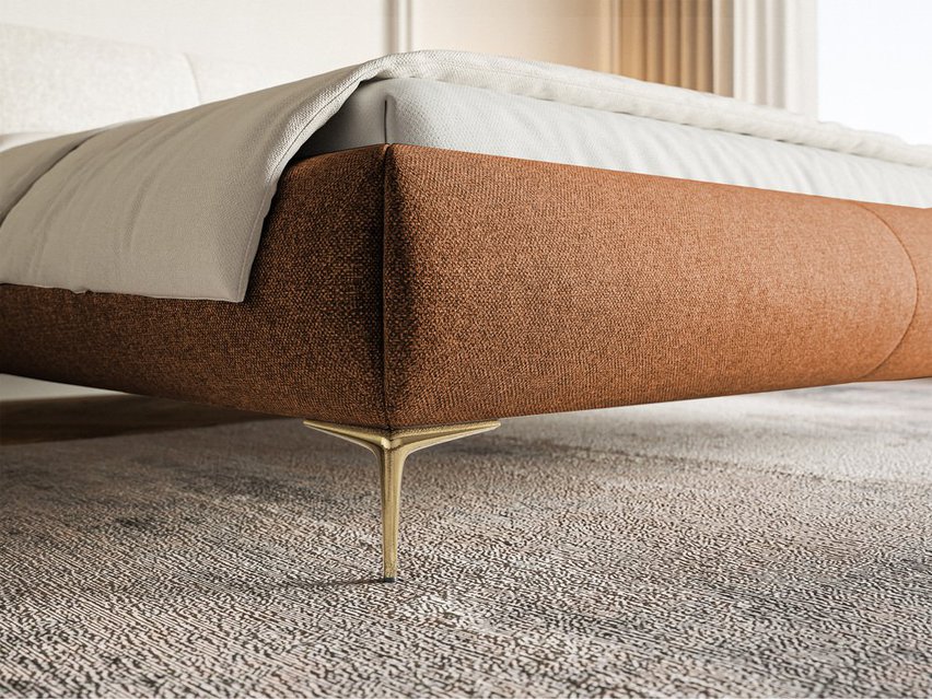 Upholstered bed 180x200 cm Ovalle, copper, hydrophobic braid, gold legs