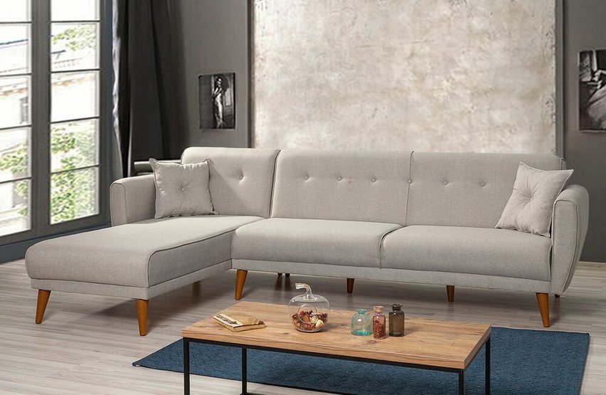 Corner sofa with sleeping function Polance L-shaped cream universal