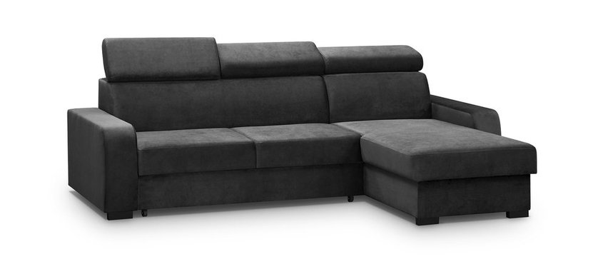 Corner sofa with sleeping function Veidnes L-shaped with adjustable headrests and container universal (Fabric: Kronos 34)