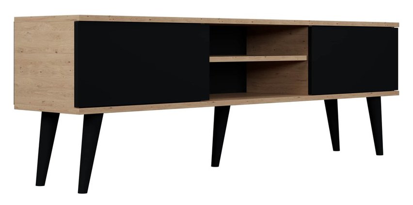 Damally TV cabinet 160 cm artisan oak/black with black legs