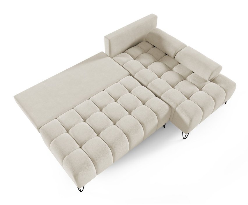 Bareli L-shaped Amon 17 corner sofa bed with storage, hydrophobic velvet, right-hand side