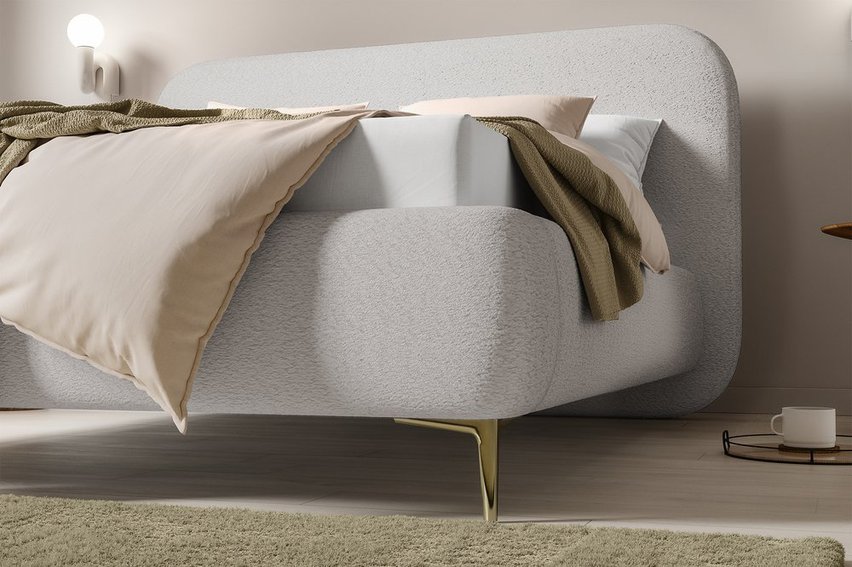 Upholstered bed 180x200 cm Monno Abriamo 02 metal frame boucle legs gold