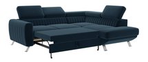 Bambito L-shaped corner sofa with sleeping function with storage and adjustable headrests, navy blue hydrophobic velvet, right-hand side