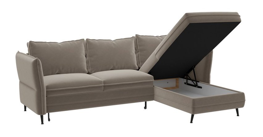 Corner sofa with sleeping function Arenosa L-shaped with storage universal beige hydrophobic velvet