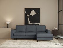 Mokpeo L-shaped corner sofa with sleeping function with two containers on black legs Sorella 89 chenille right-hand side