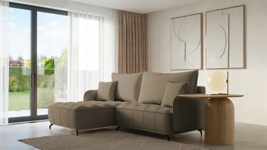 Corner sofa with sleeping function Arandes L-shaped with container Castel 15 easy-cleaning velvet left-hand side