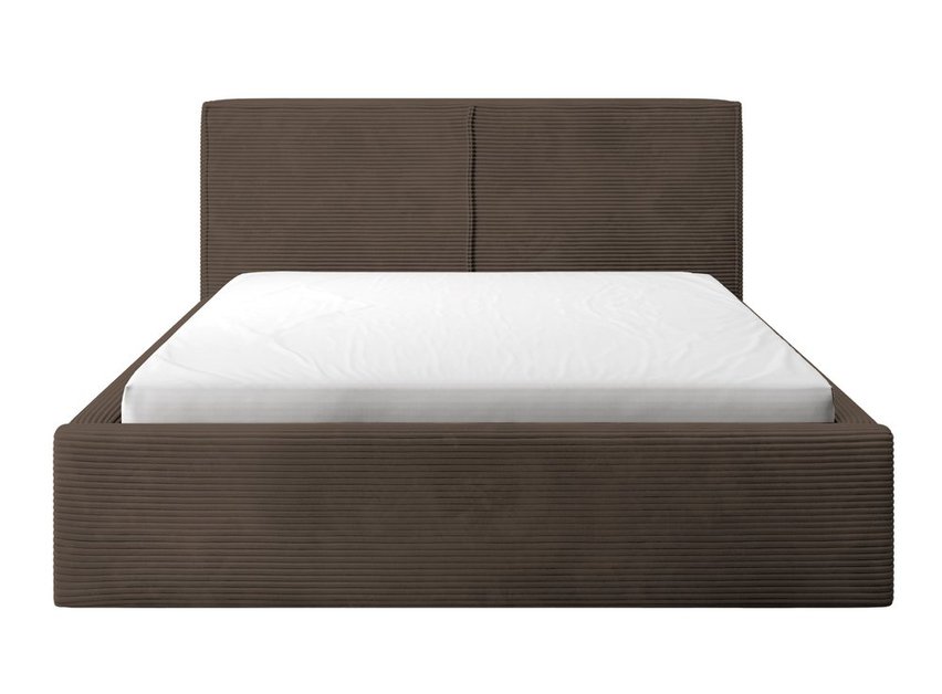 Upholstered bed 140/200 cm Farese dark brown Poso 06 with container and gas strut, corduroy