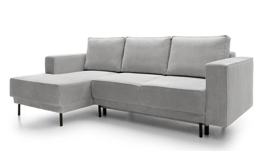 Rodario mini light gray corner sofa with sleeping function with left-hand corduroy container