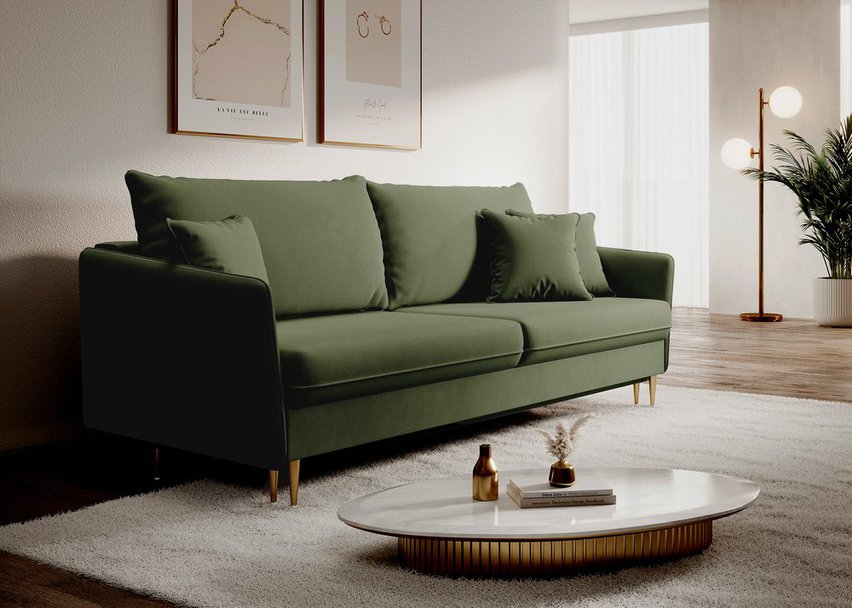 Three-seater sofa Volio Magic Velvet 2243 sage hydrophobic velvet gold legs