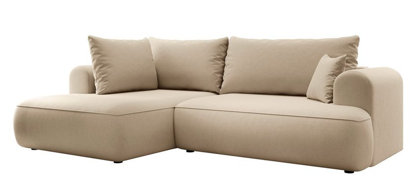 Ovo II L-shaped corner sofa with sleeping function Castel 15 with side and container, easy-to-clean velvet, left-hand