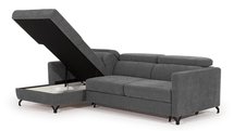 Monarda L-shaped corner sofa bed with storage and adjustable headrests, dark gray, easy-clean fabric, left-hand side