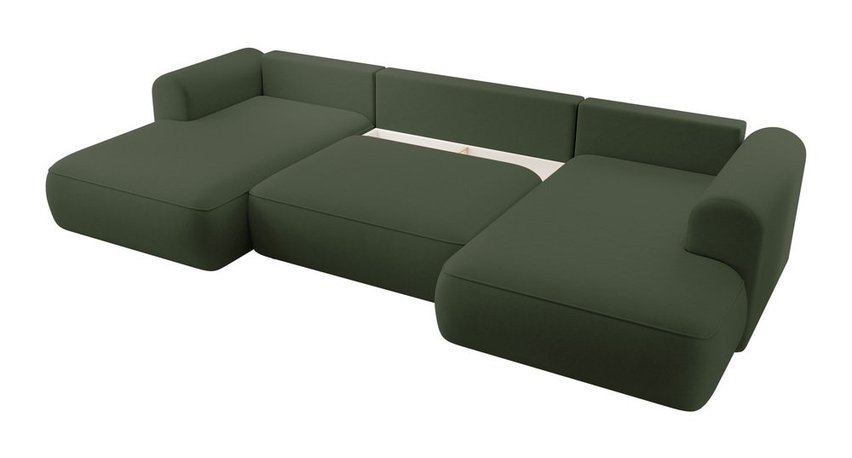 Ovo U-shaped corner sofa with sleeping function with container Castel 39, easy-to-clean velvet, right-hand side