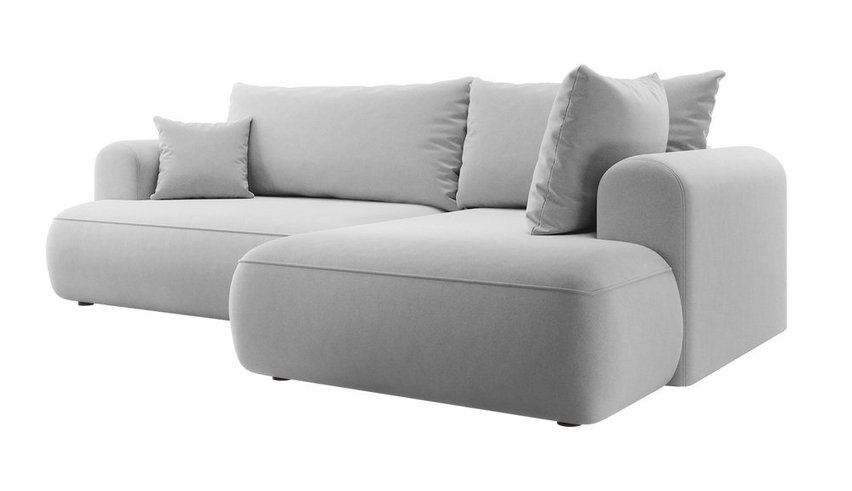 Ovo II L-shaped corner sofa with sleeping function Castel 80 with side and container, easy-to-clean velvet, right-hand