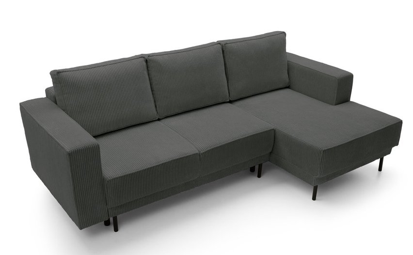 Rodario mini gray corner sofa with sleeping function with right-hand corduroy container