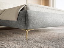 Upholstered bed 140x200 cm Ovalle with storage, metal frame, gray chenille, gold legs